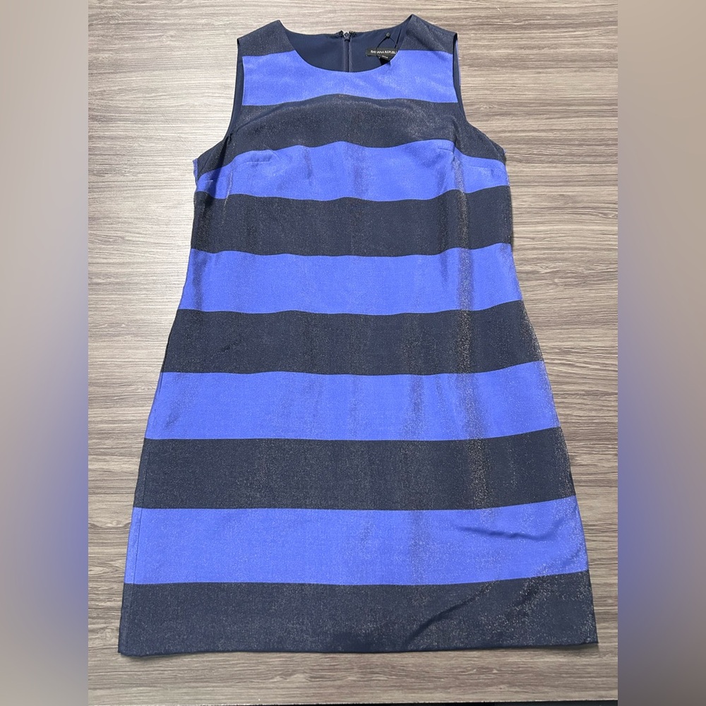 Banana Republic Size 10 Shimmer Striped Shift Dress Sleeveless Blue and Black